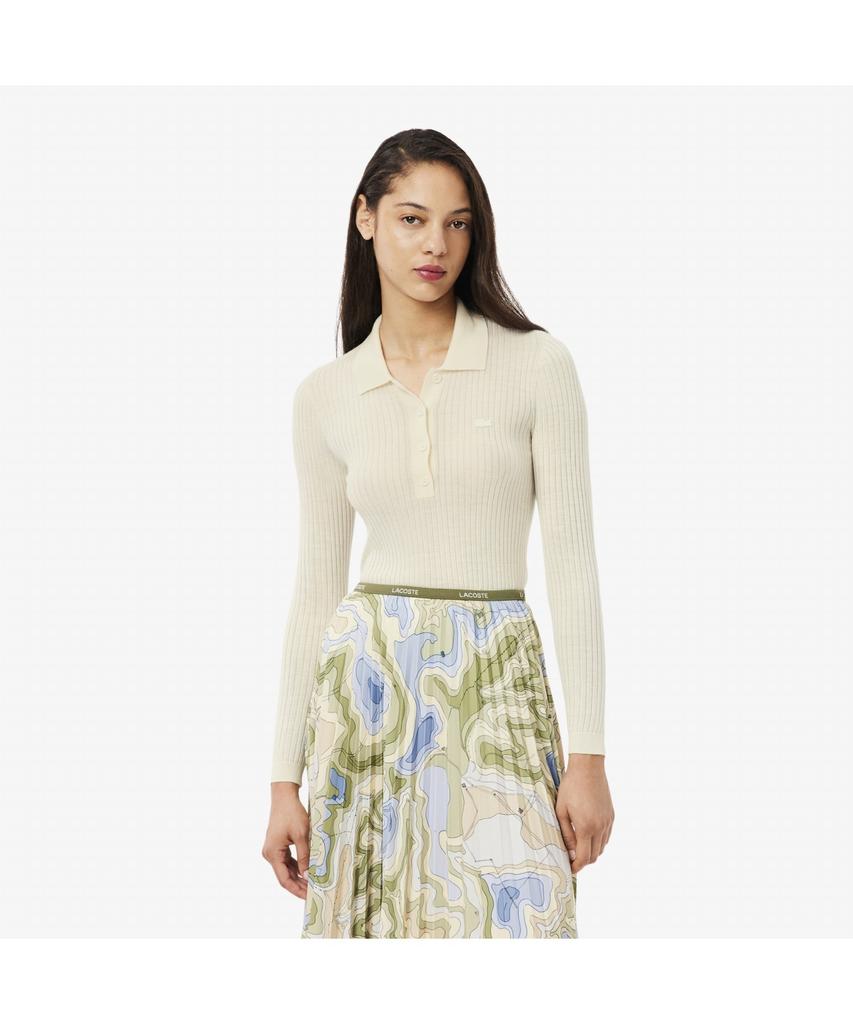 LACOSTE Women'S Ribbed Long Sleeve Polo Sweater Af4006-55N 70V