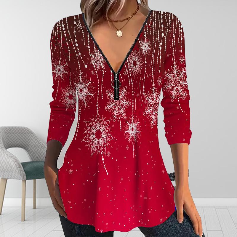 Women Autumn Festival Celebration Printed Long Sleeve T-Shirts Loose V-Neck Plus Size Tee Shirt Tops Comfy Blouse