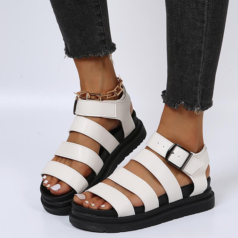 Black Open Toe Flatform Wedges Shoes Woman Summer Beach Sandals Sexy Women Plus Size PU Leather Sandalias Mujer Sapato Feminino