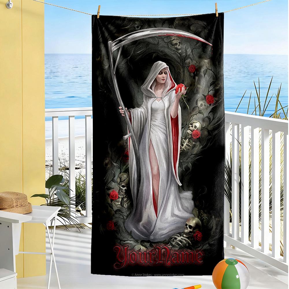 Gothic Illustrations Customized Name Beach Towel Soft Durable Quick-Dry Ideal for Travel Outdoor Swim Pool Yoga Surf Camping Hiking Gym Gift Holiday