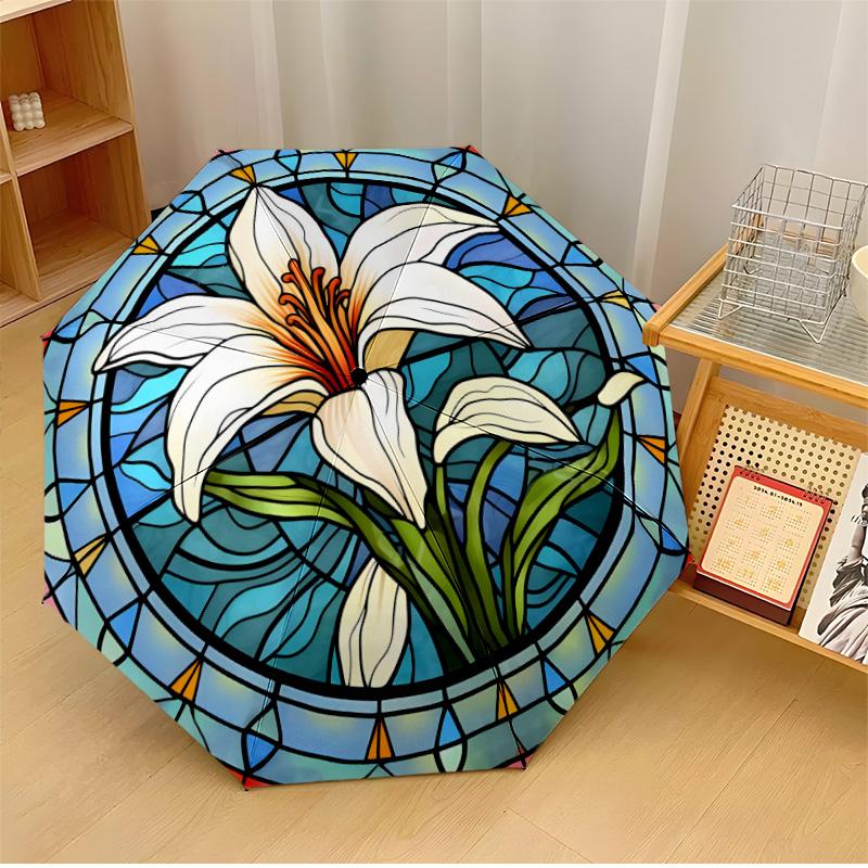 flower art Theme Automatic Umbrella Compact 8-Rib Design Sturdy Construction Durable Umbrella Stylish Accessory