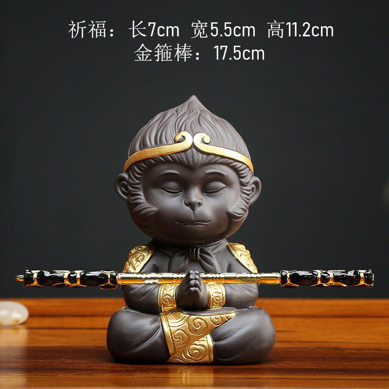 Purple Sand Monkey King Sun Wukong Tea Pet Cute Figurine Gongfu Tea Accessories Chinese Yixing Tea Set Zen Home Decor