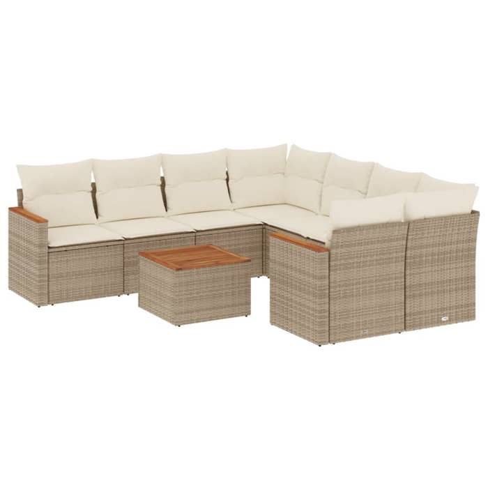 VidaXL Salon de Jardin avec Coussins 9 pcs, Canapés de Terrasse, Ensemble de Meubles de Patio, Mobilier d'Extérieur, Beige 3258229