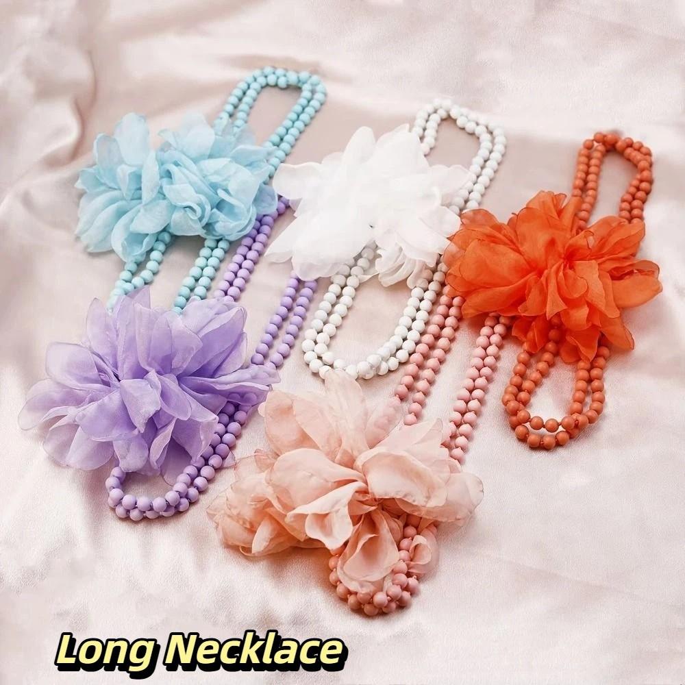 Flower Designing Long Necklace Elegant Style Belly Jewelry Pearls Accent Necklace  Daily Accessory