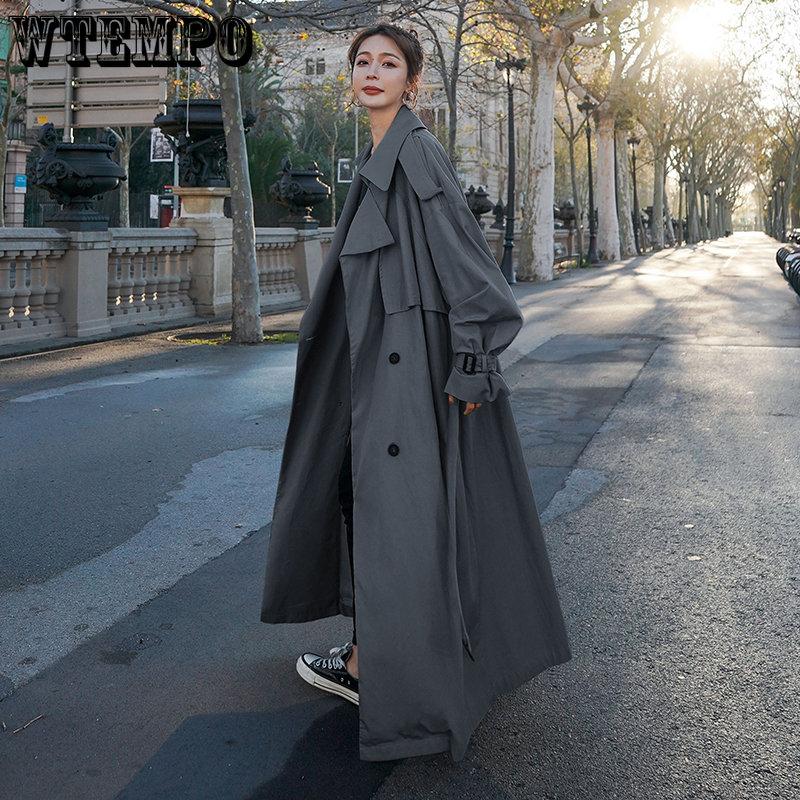 Удлиненная женская ветровка до щиколотки, весенне-осенняя корейская версия свободного пальто, куртка выше колена