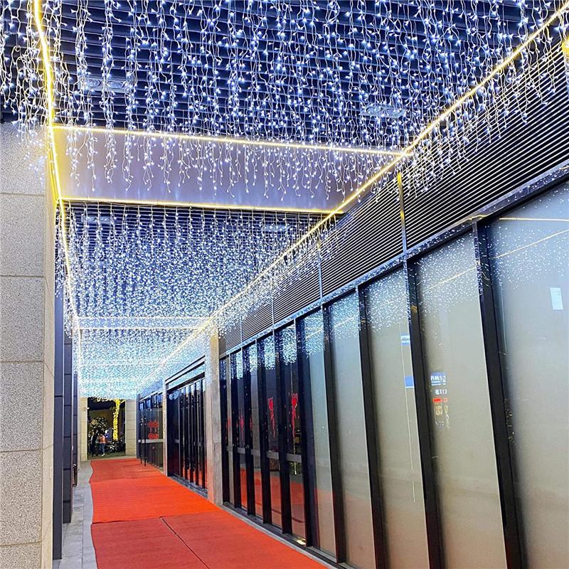 4.8M LED Curtain Icicle String Lights Christmas Garland Fairy Light Droop 0.4-0.6m Outdoor Lighting for Garden Street Mall Eaves
