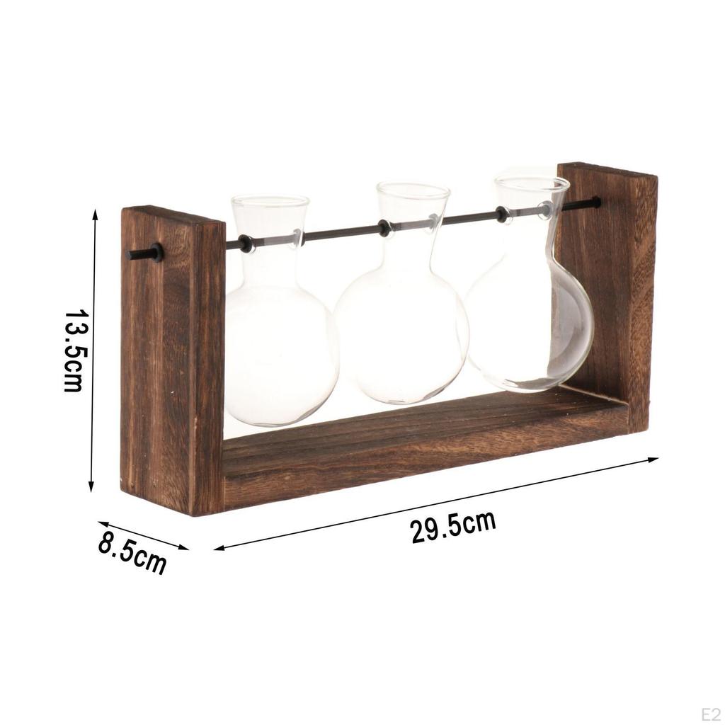 Hydroponics Plant Holder with 3 Bulb Vases Wall Mountable Wood Frame Propagating Station for