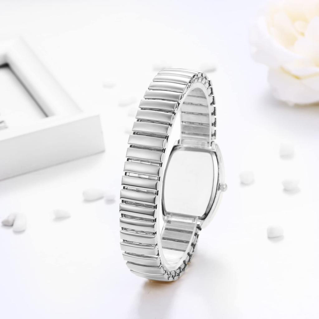 Парные часы, Римские цифры, Аналоговый дисплей, Квадратные, Античный стиль, Стильные, Эластичный ремешок, Кварцевые часы, Серебристые, Мужские и женские,