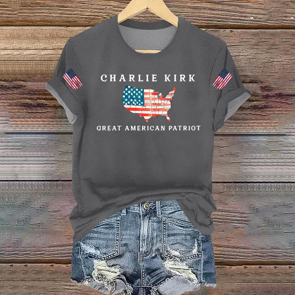 Women's Casual Printed T-shirt Round Neck Pullover Short Sleeve Top