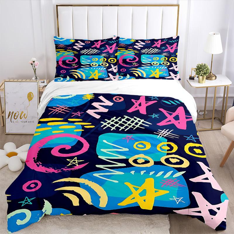 3pcs Graffiti Art Bedding Set, Includes 1 Comforter + 2 Pillowcases, Without Pillow Inserts, Soft Comfortable, Lightweight Breathable044