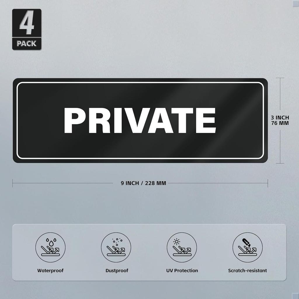 Private Sign Acrylic 9 x 3 Inches Self-Adhesive Waterproof Plastic Door Wall Sign for Business Office 4 Pack