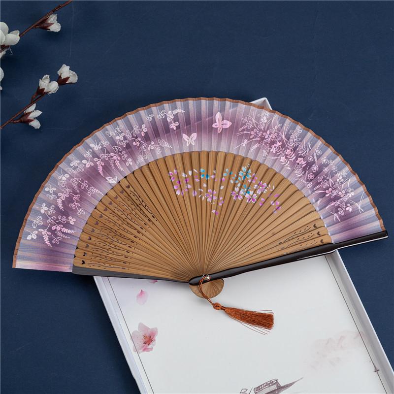 Chinese Style Art Craft Ornament Folding Fan Performance Props Floral Pattern Silk Cloth Multiple Colors Chic Gift Accessories