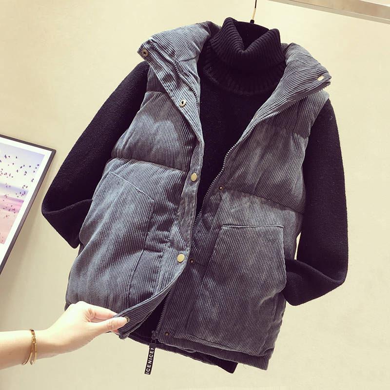 Women Cotton Down Vest Sleeveless Jacket Female Winter Jacket Outerwear Corduroy Waistcoat