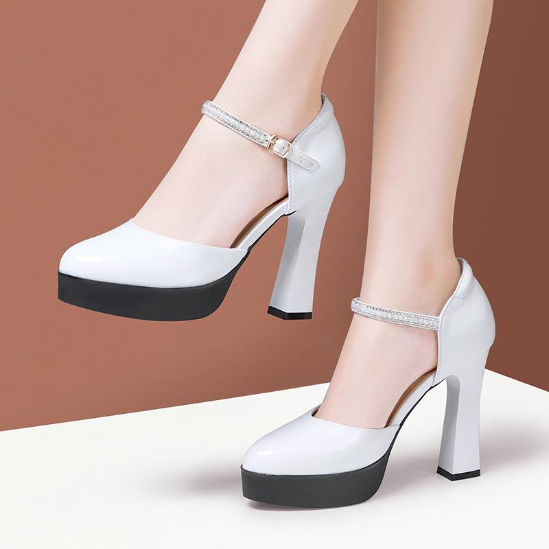 Туфли-лодочки из натуральной кожи на толстом каблуке 7/9/11 см, супервысокий каблук, водонепроницаемая платформа, женская обувь для вечеринки, туфли на высоком каблуке