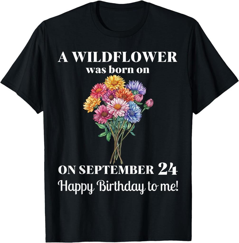 September 24th Birth Flower Aster 24 September Birthday T-Shirt