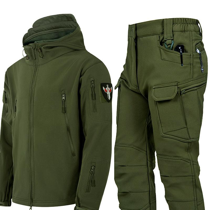 Winter Outdoor Men's Training Suit Tactical Camouflage Assault Plush Waterproof Adventure Skiing Jacket Travel Clothing Workwear