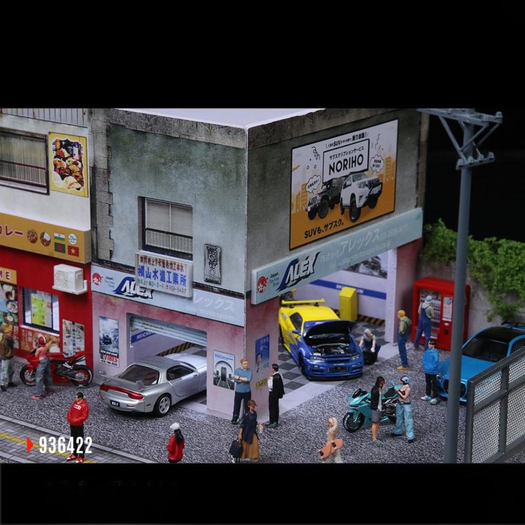 Moreart Diorama Japanese Streetscape Building Model with Parking Lot Assembly Kit for Miniature Car Display Background Model MO936422 1/64 [Item]
