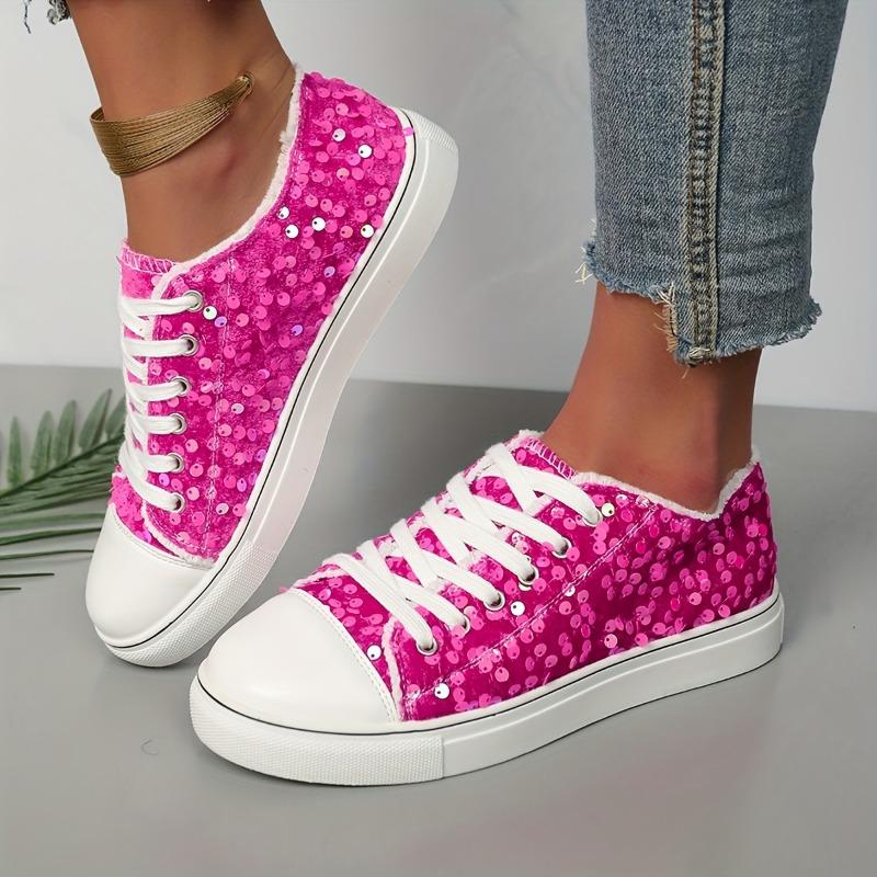 Женские модные туфли цвета розового вина с пайетками и шнуровкой, с круглым носком