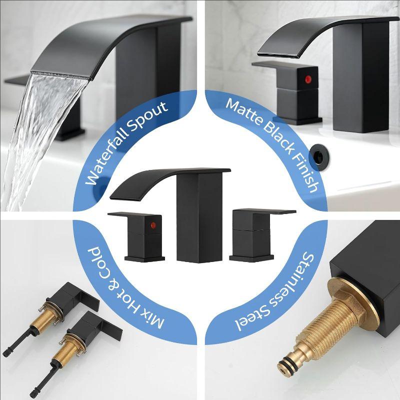 Bathroom Waterfall 3 holes Basin Faucet, 2 Handles Cold Hot Water Mixers Sink Taps