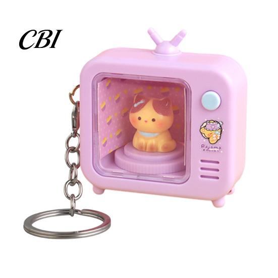 Portable Travel Lighting Rotating Animal TV Keychain, Funny Retro Television Shaped Keychain with Macaron Color Key Ring LED Light, Cartoon