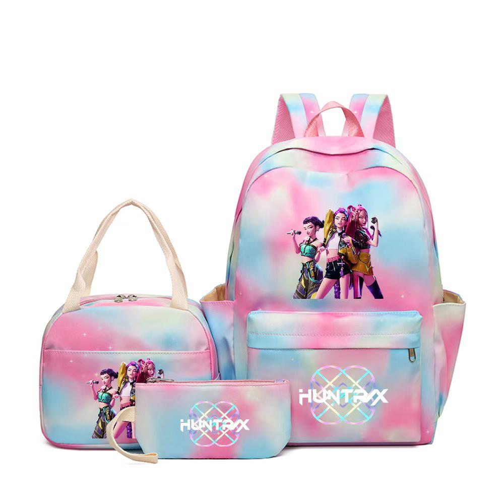 Набор KPOP Demon Hunter Girl Group: рюкзак, сумка для обеда и пенал — школьная сумка и ланч-бокс в стиле аниме.