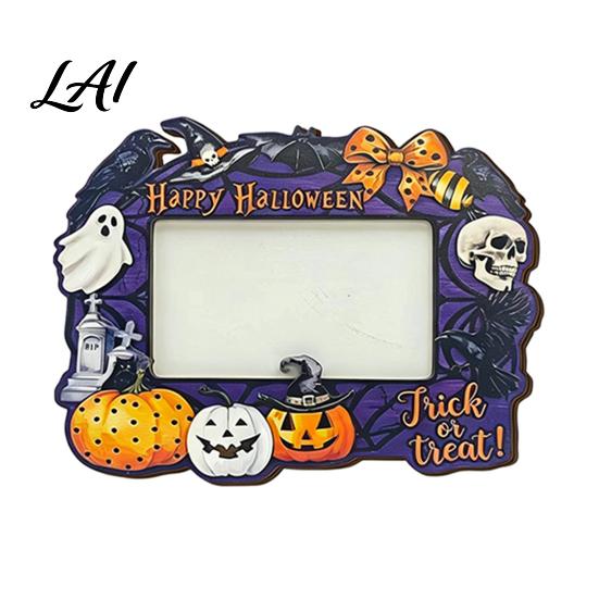 Sturdy Wood Display Stand Halloween Wooden Photo Frame Pumpkin Ghost Cat Cutout Picture Frame Holder Double-sided Holiday Tabletop Decor for