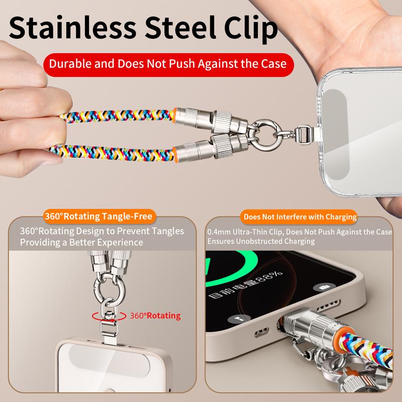 Braided USB-C Fast Charging Lanyard with Multi-Functional Portable Crossbody Design for iPhone