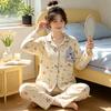 Home Comfortable Cotton Pajamas Women's Autumn Cartoon Striped High-value Homewear Long Sleeve Two-piece Set