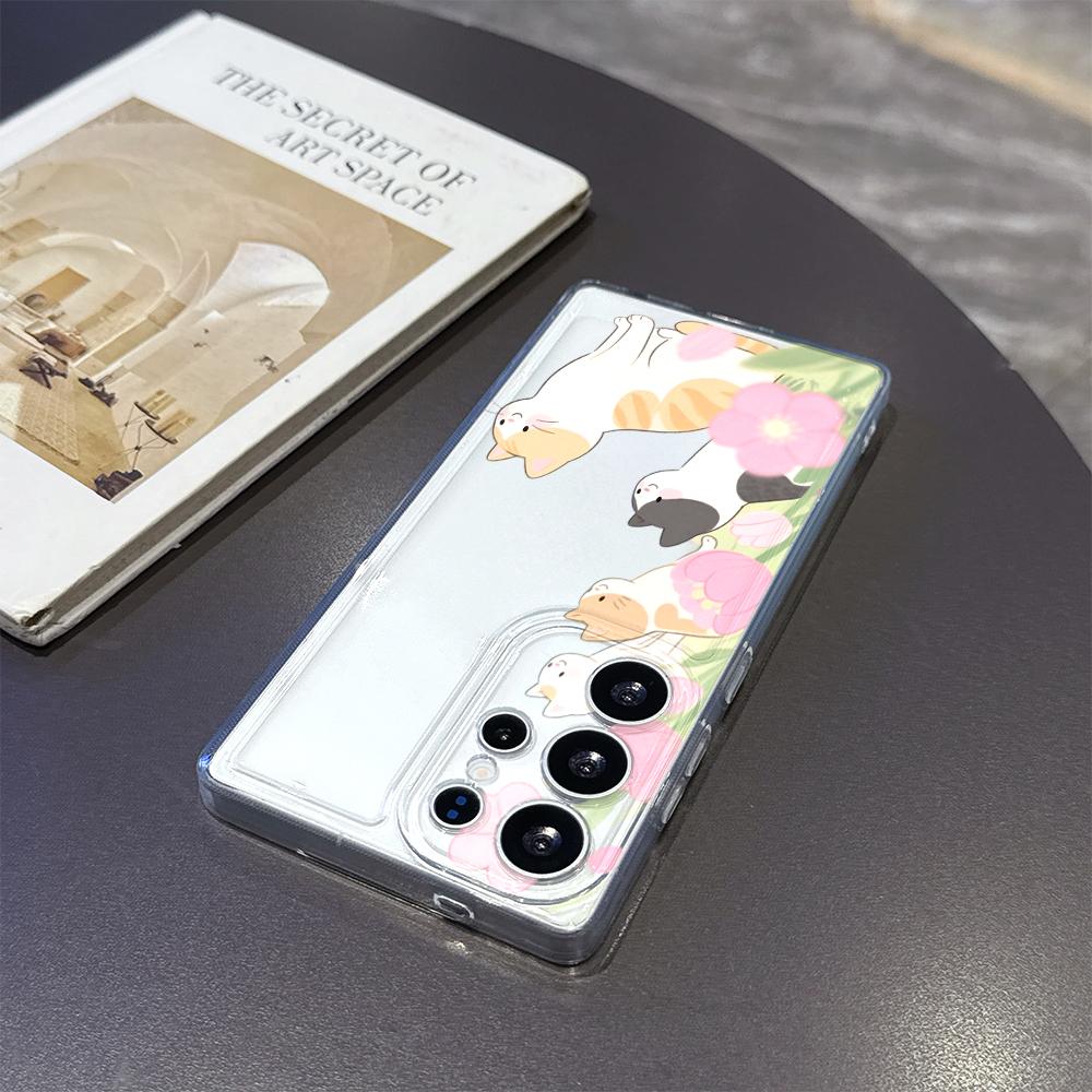 Чехол для телефона «Кошки среди розовых цветов» для Samsung Galaxy S26 S25 S24 S23 S22 S21 S20 FE Plus Прозрачный защитный чехол из ТПУ