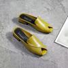 Leather Yellow Sandals and Slippers Women Summer Open-toed Flat Fish Mouth Fashion All-match Thick Heel Half Slippers