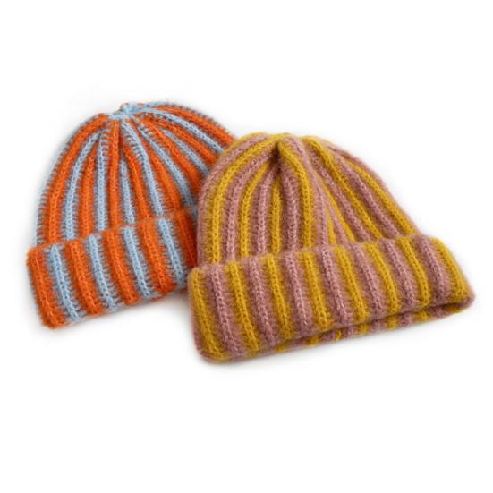 Зимняя вязаная шапка пэчворк цветная в полоску принт мягкая на ощупь дышащая без полей шапка для активного отдыха шапка-пуловер