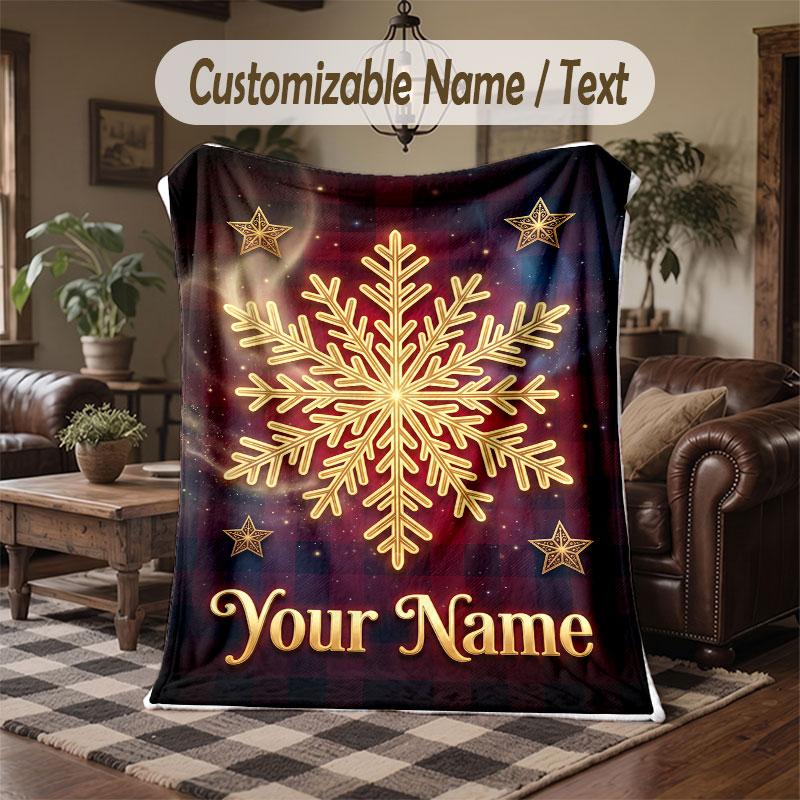 Winter Snow Theme Throw Blanket Custom Name Text Personalized Blanket Soft Cozy Blanket for Home Sofa Bed