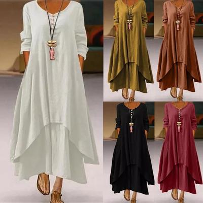 Женское хлопковое свободное платье-рубашка с пуговицами, повседневные свободные платья макси