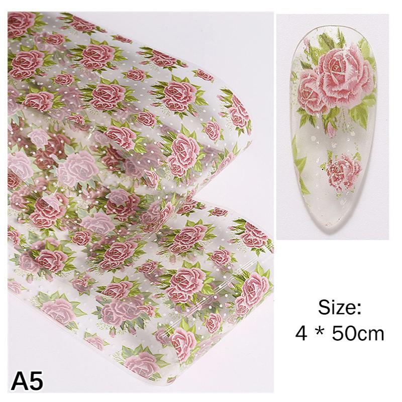 1Pcs 100cm Flower Rose Nail Transfer Foils Sticker Paper Floral Nail Wraps Tulip Nail Art Stickers Decals Nail Art Decorations