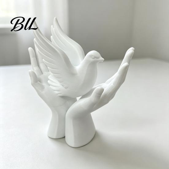 Peace Pigeon Statue 3D Printed on Hands Ornament, Minimalist Statue, Decorative Handheld Sculpture Hand with Stable Base for Home Office Desktop Decor