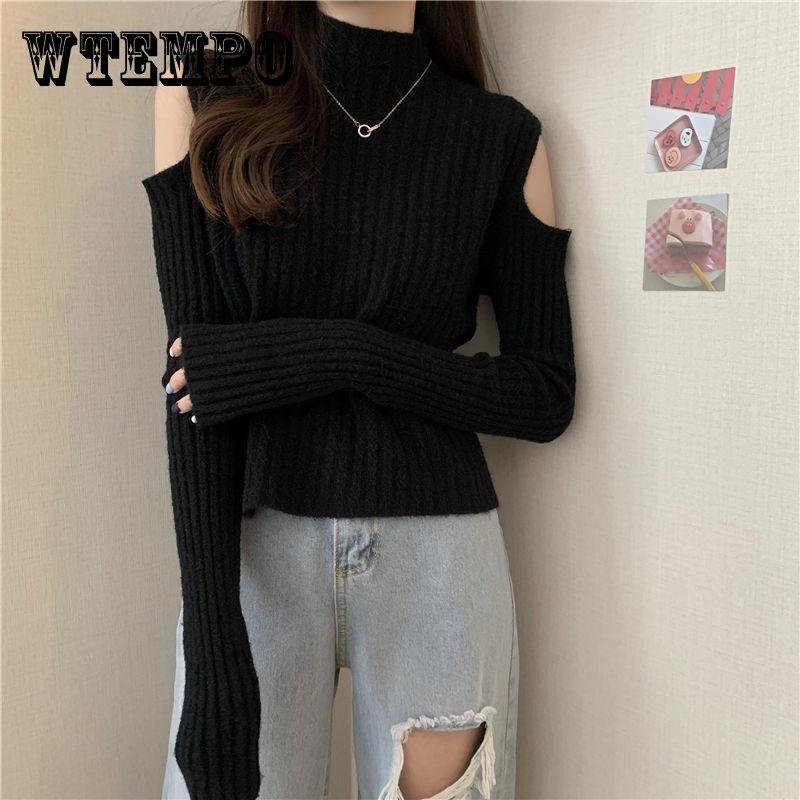 Women Turtleneck Sweaters Autumn Winter Loose Pullovers Knitted Jumper Off Shoulder Fashion Casual Knitted Sweater White Black Long Sleeve Tops
