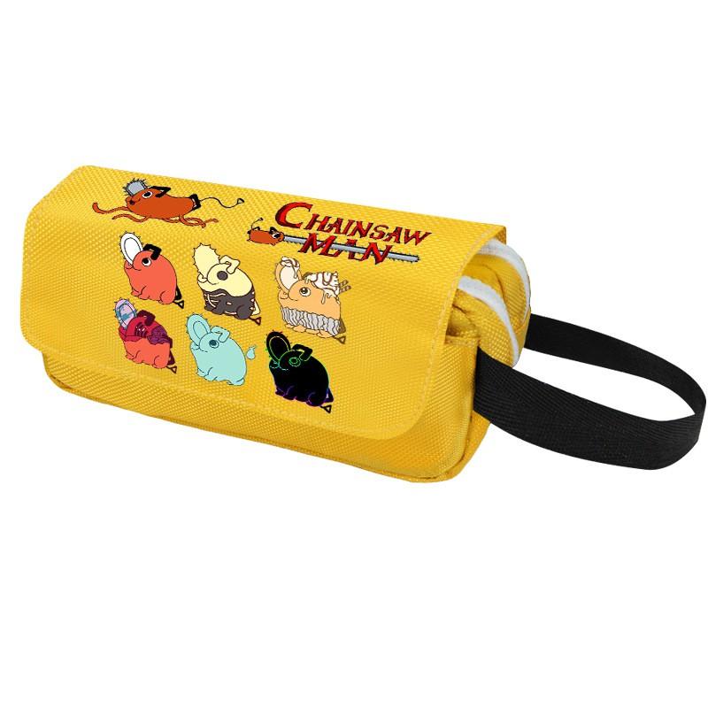 Chainsaw Man Pencil Case Cartoon Anime Stationery Organizer Double Zipper Large Capacity Students