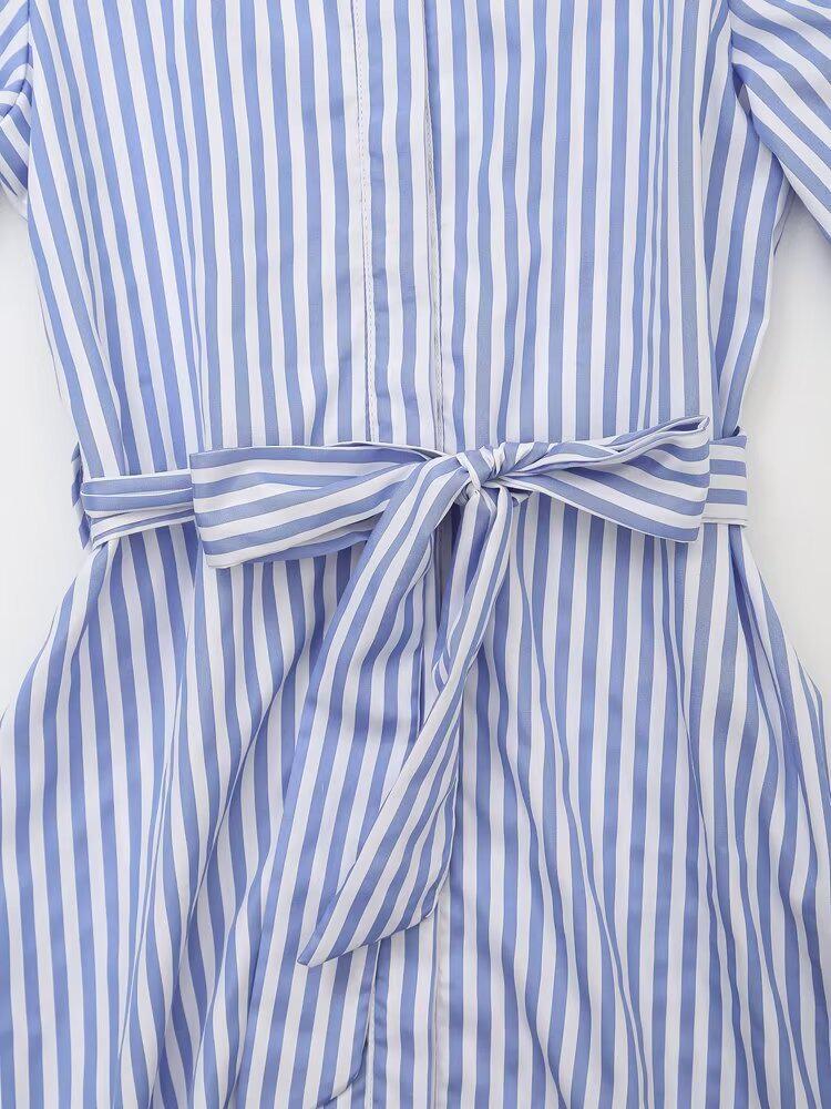Summer European & American Commuting Style Women's Striped Poplin Dress