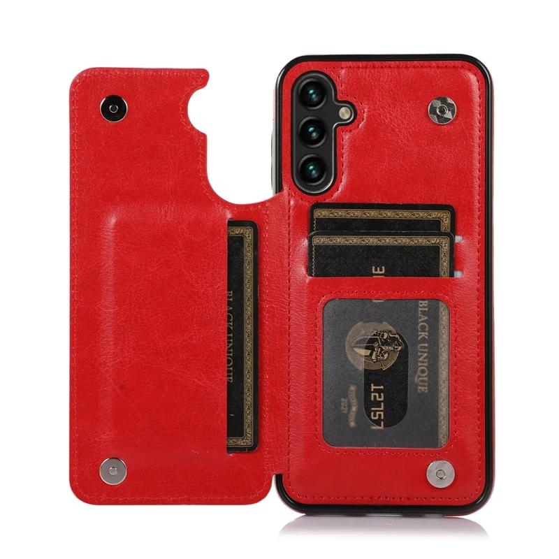 Кожаный флип-чехол с двумя кнопками для кошелька для Samsung Galaxy S24 Ultra S23 FE S22 Plus S21 S20 A13 A14 A15 A51 A52 A53 A54 A71 A73