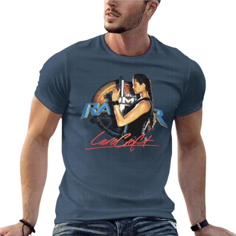 Tomb Raider Lara Croft Holding Gun Oversized TShirt Fashion Men Clothes Short Sleeve Streetwear Big Size Top Tee