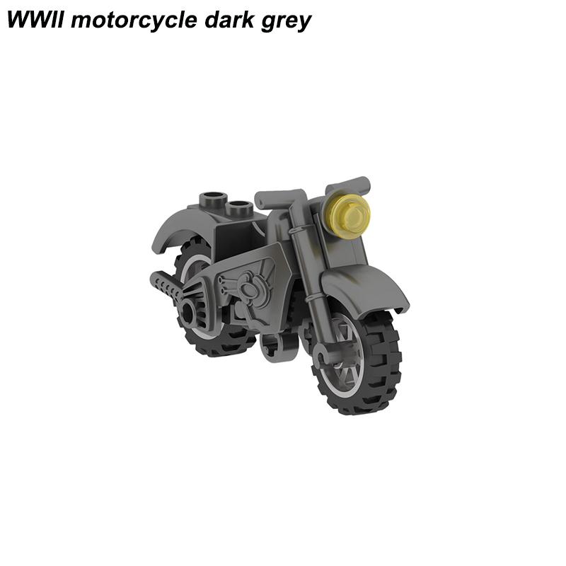 Военные WW2 Moto Three Rounds Мотоцикл Транспортное средство Инструмент Автомобиль Армия Фигурки Аксессуары Строительные блоки Игрушки Для детей Наборы MOC