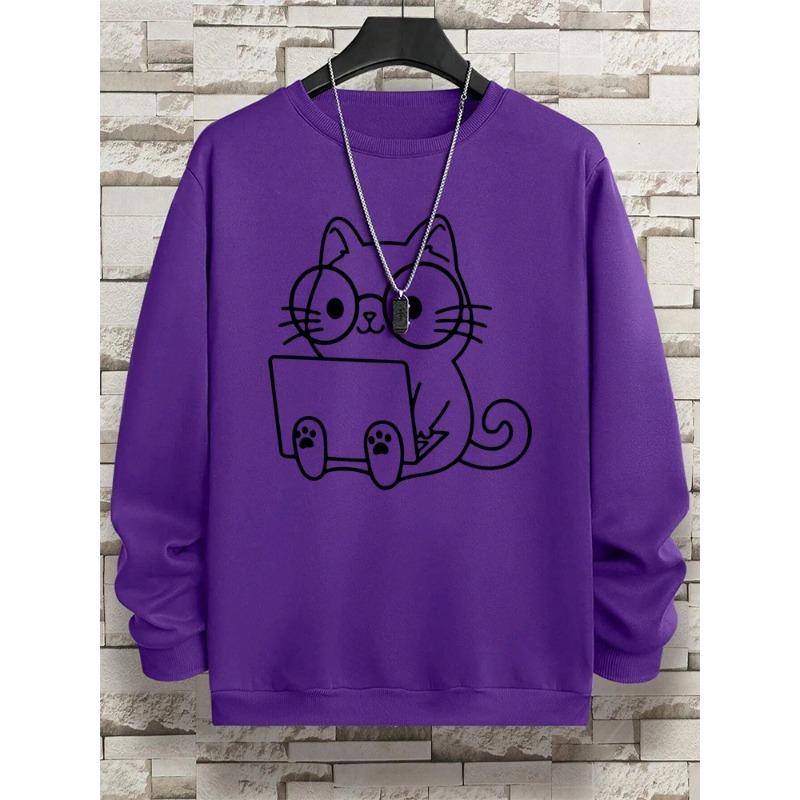 Мужская толстовка с принтом «Джентльмен Кот на работе» в стиле хип-хоп, свободная толстовка с капюшоном, осенняя толстовка с капюшоном, модный уличный свитер с круглым вырезом и длинными рукавами для мужчин