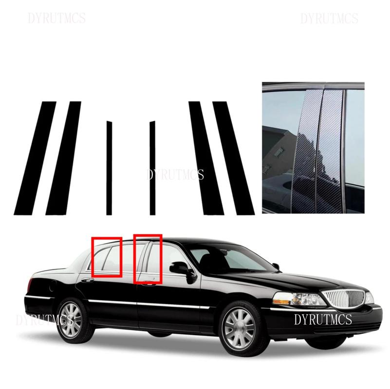6pcs  Glossy Black Pillar Posts Fit For Lincoln Town Car 1998-2006 2007 2009 2010 2011  Door Trim Window Sticker Cover