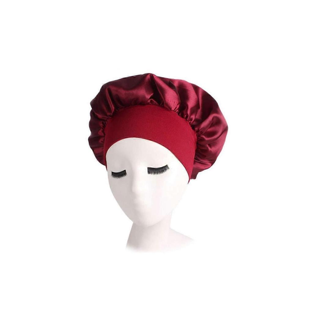Satin Sleep Cap for Women and Men Hair Care Bonnet with Gentle Scalp Comfort Red
