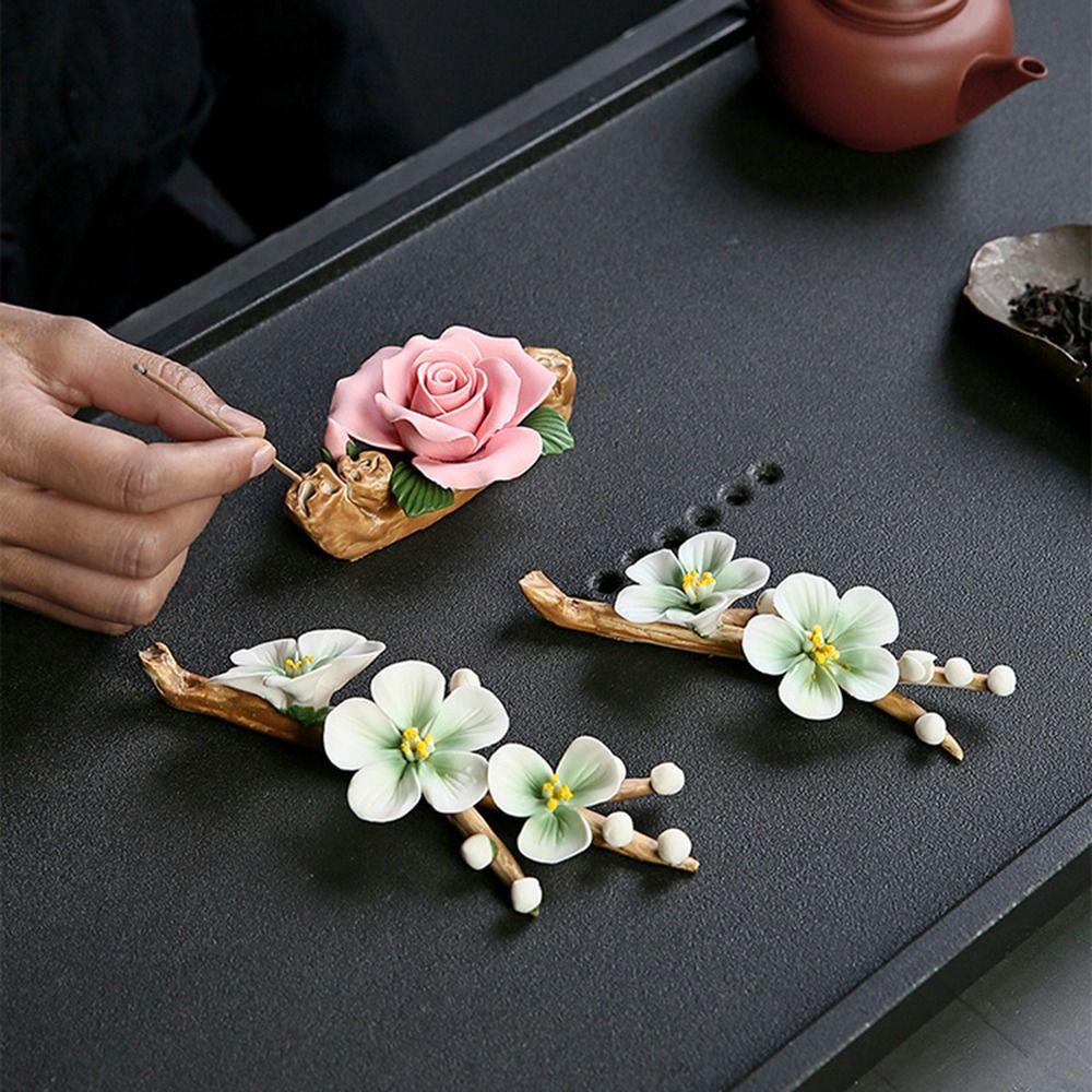 Flower Shape Incense Stick Holder Ceramics Aromatherapy Base Gift Tea Table Oraments Yoga Studios
