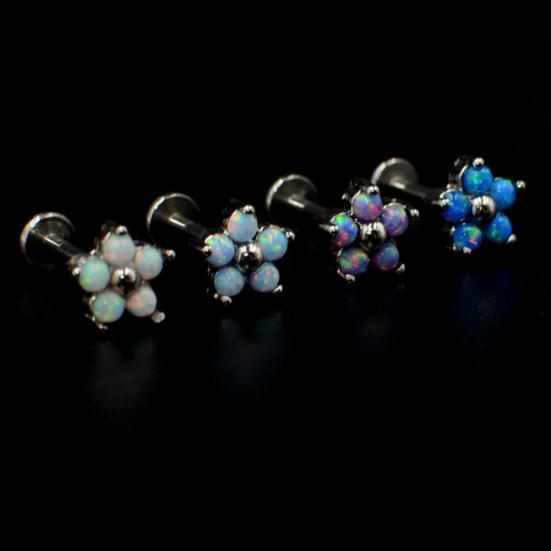 1 шт. женское кольцо из титановой стали с искусственным опалом и цветком губная губа, кольцо-гвоздик для ушей, ювелирные изделия в форме спирали