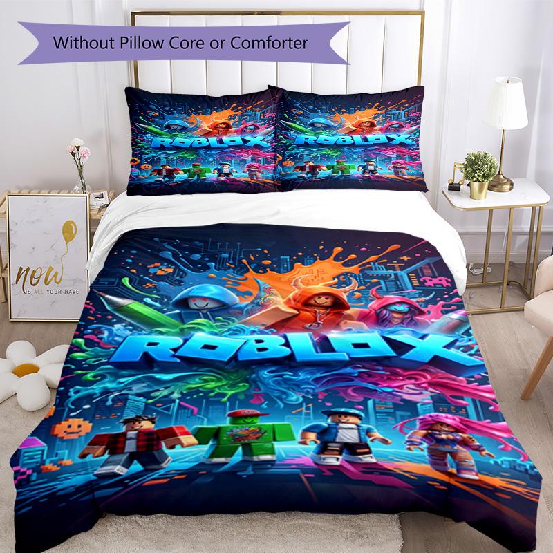 Roblox Bedding Set Breathable Duvet Cover with Pillowcases Decorative Bed Linen for Bedroom Home Decoration Birthday Gift