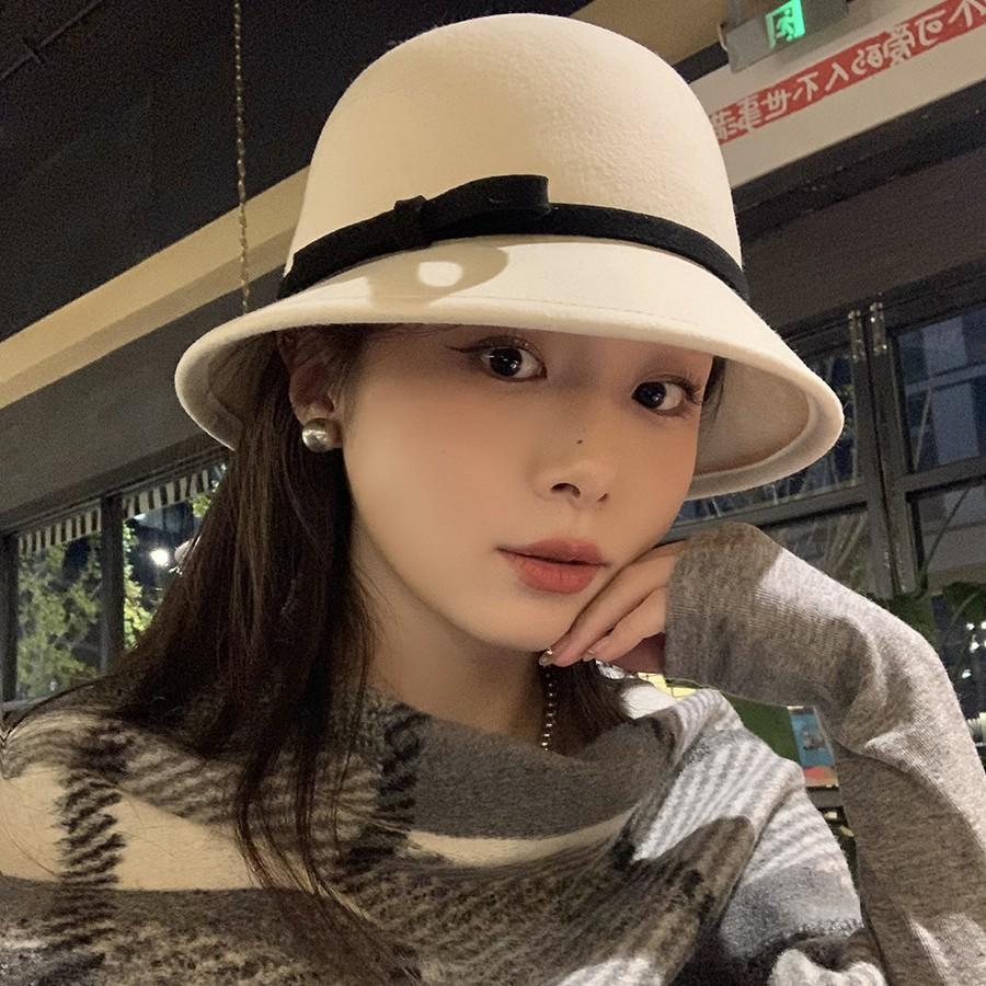 French woolen Hepburn hat autumn and winter women's chaebol daughter top hat elegant temperament small fragrant basin hat