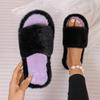Милые классические женские тапочки Повседневные плоские на низком каблуке Базовая обувь Женские Однотонные Меховые Короткий плюш На шлепанцах Зимние шлепанцы Большой размер