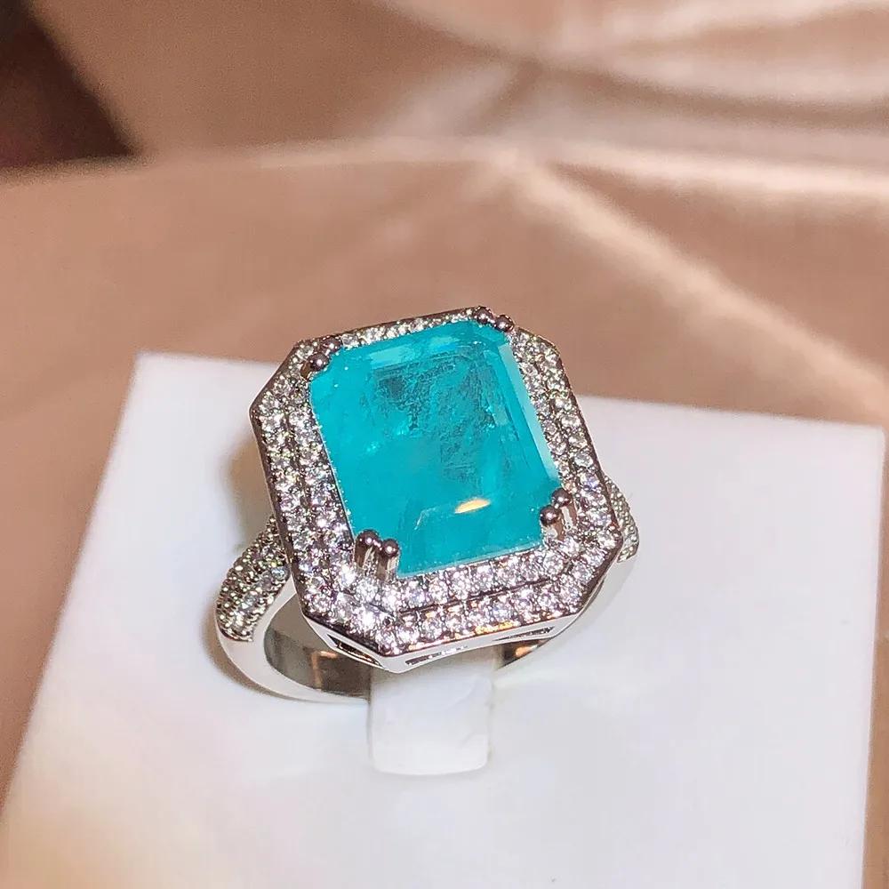 High Quality Pink/blue/Green Zircon Paraiba Ring for Women Party Jewelry Engagement Ring Anniversary Gift Copper Jewelry